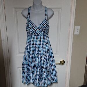 Calvin Klein Blue and White Polka Dot Mini Dress Sz 8